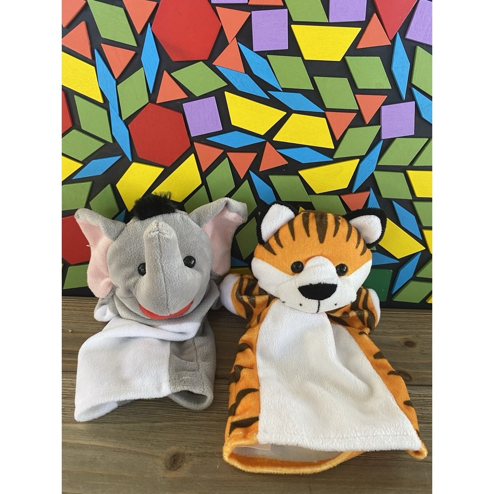 Lot Of 2 Melissa & Dougβ Hand Puppets Kids Fun! Tiger & Elephant